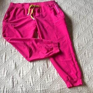 Figs Hot Pink Jogger Pants with Neon Yellow drawstring size XXL